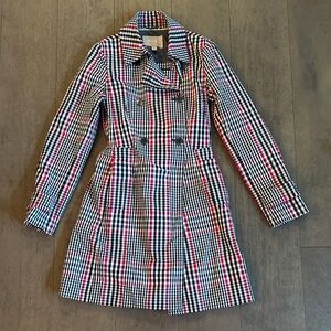 Banana Republic Black and Red Plaid Trench Coat